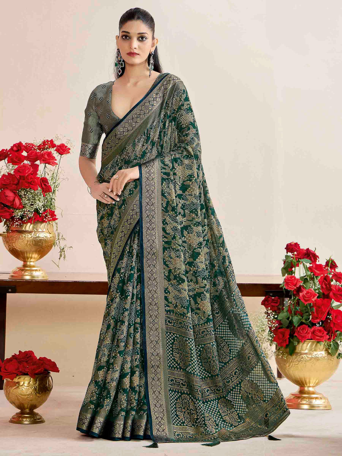 Red Art Silk Printed Saree