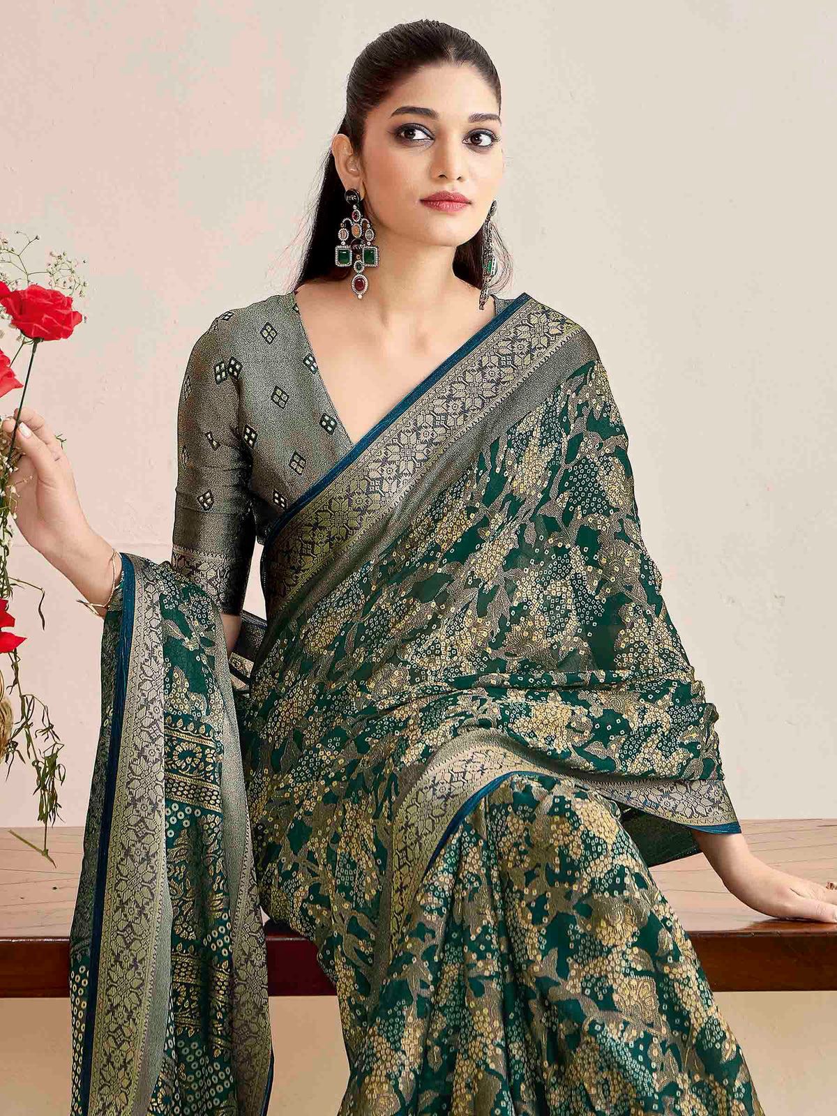Red Art Silk Printed Saree