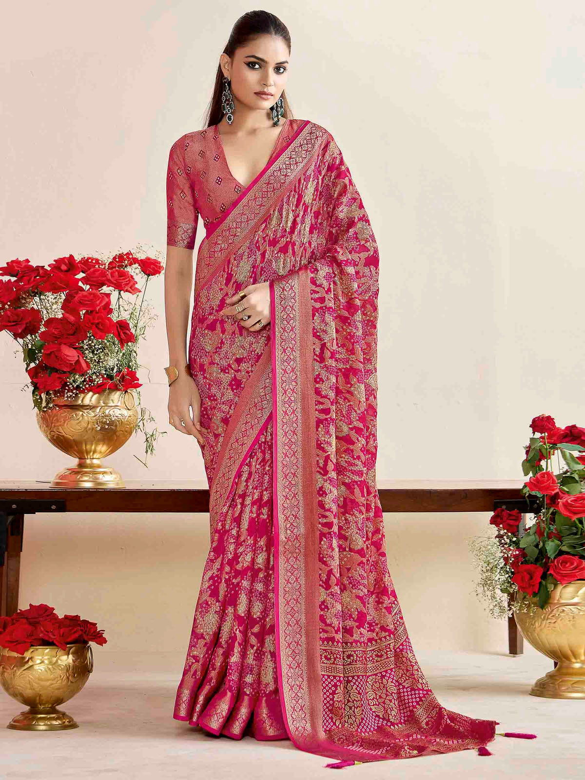 Purple Art Silk Printed Saree