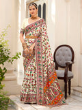 White Pashmina Printed Saree