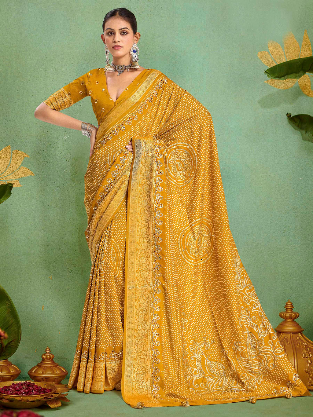 Yellow Art Silk Printed Saree