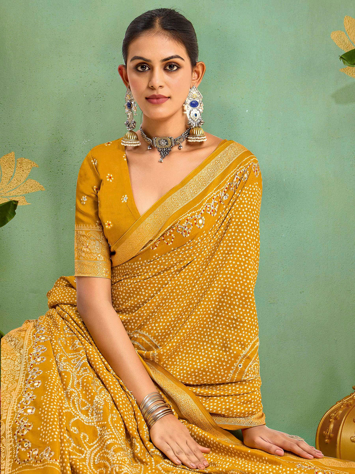 Yellow Art Silk Printed Saree