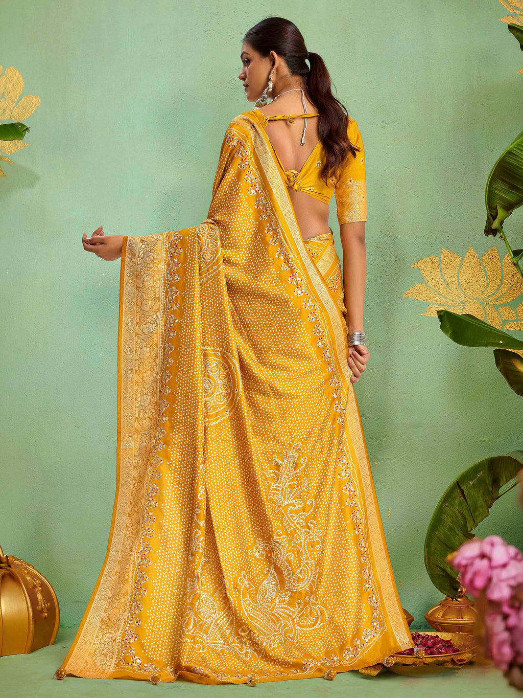 Yellow Art Silk Printed Saree