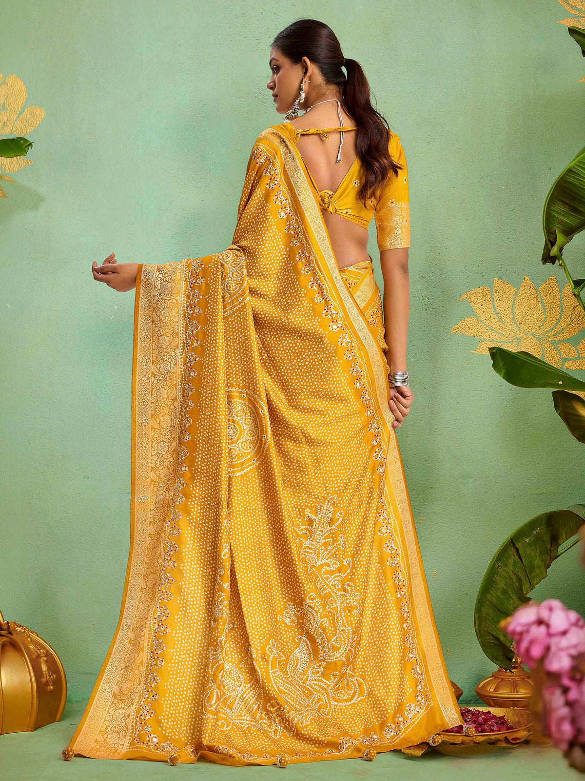 Yellow Art Silk Printed Saree