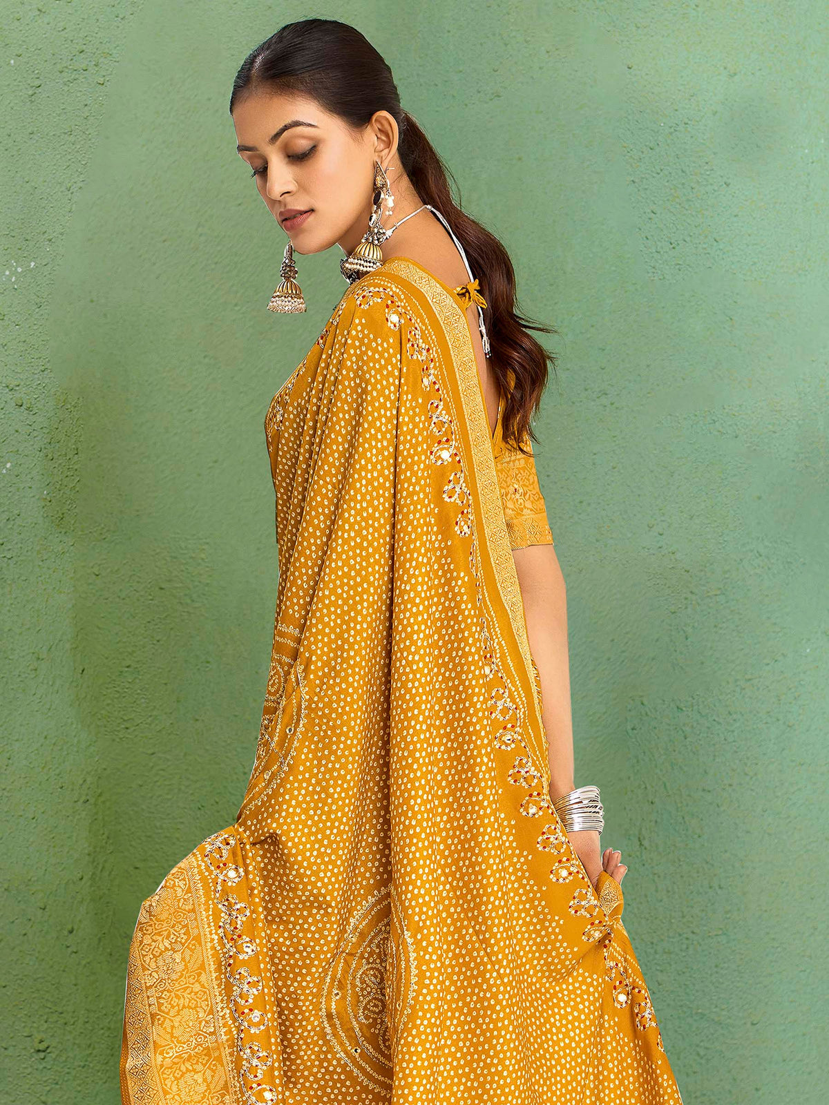 Yellow Art Silk Printed Saree