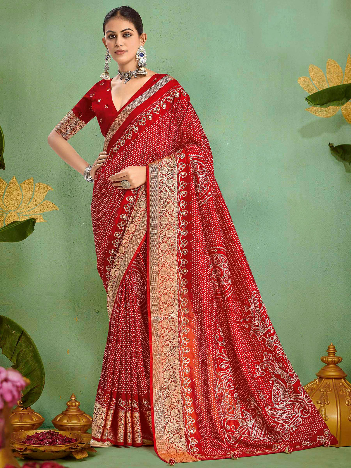 Red Art Silk Printed Saree