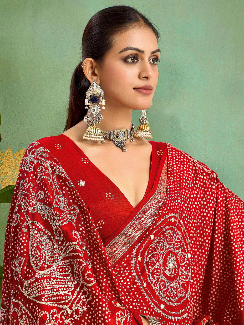 Red Art Silk Printed Saree