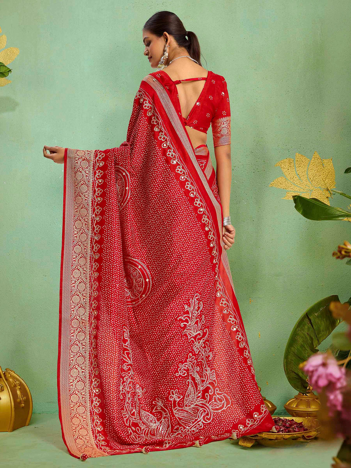 Red Art Silk Printed Saree