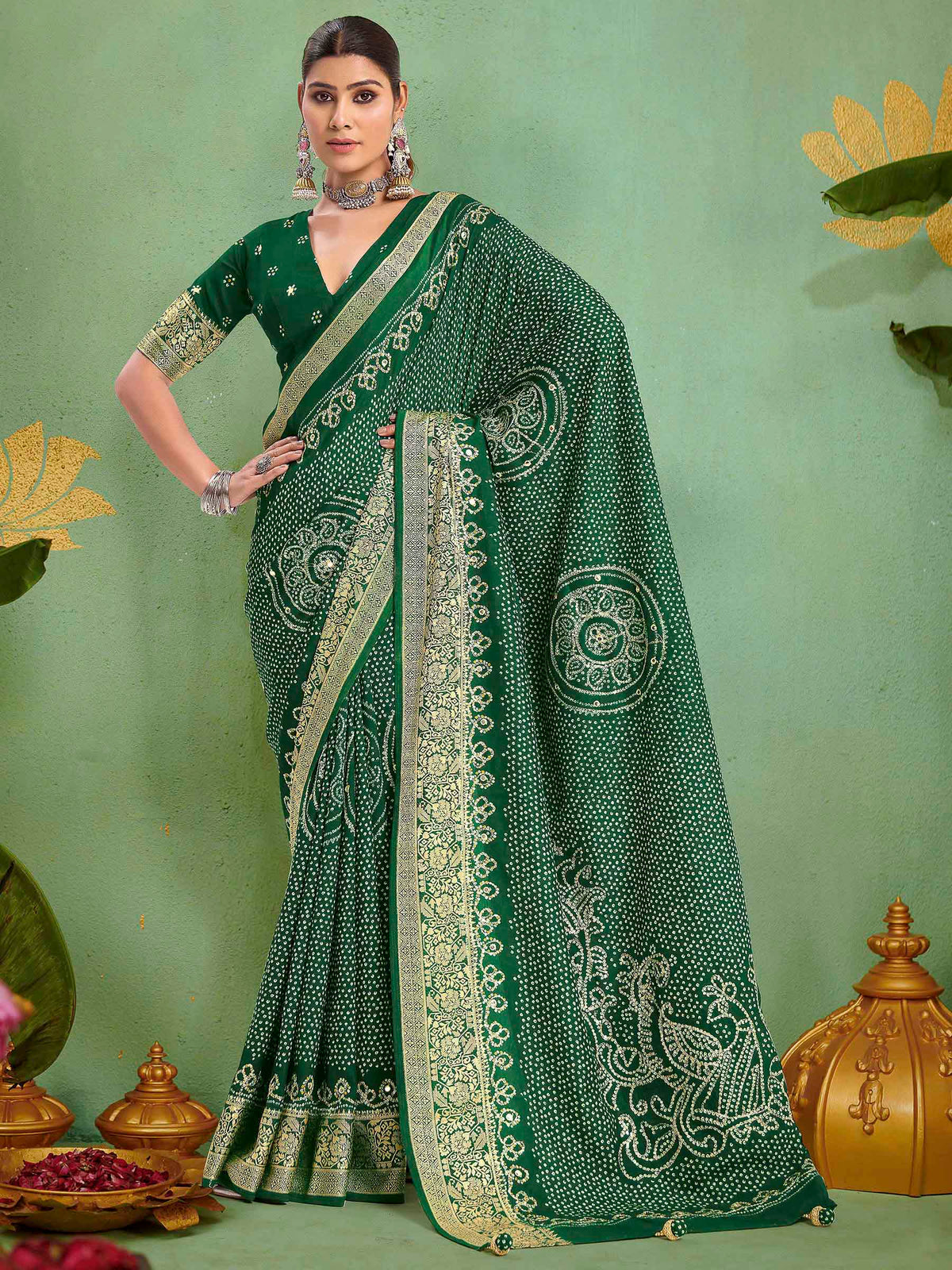 Green Art Silk Printed Saree