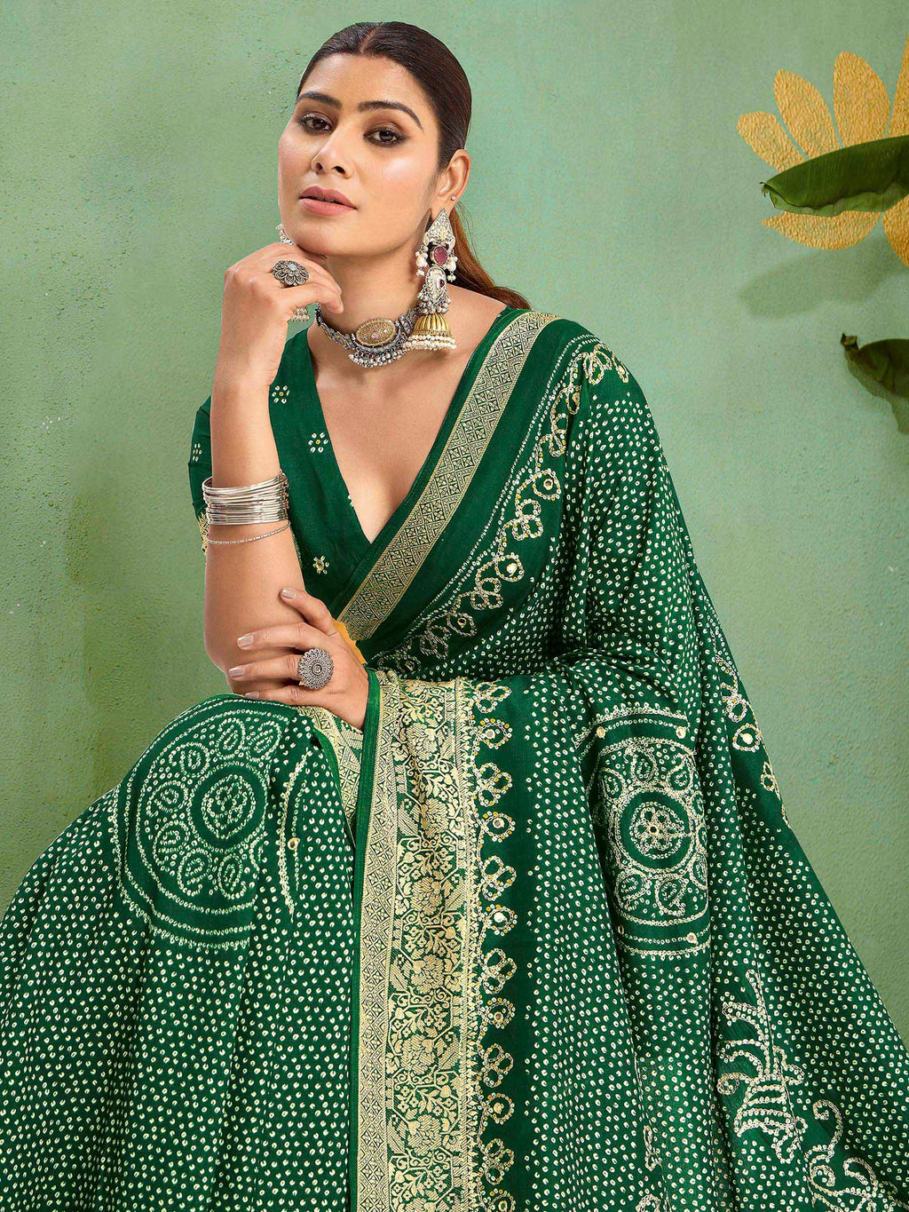 Green Art Silk Printed Saree