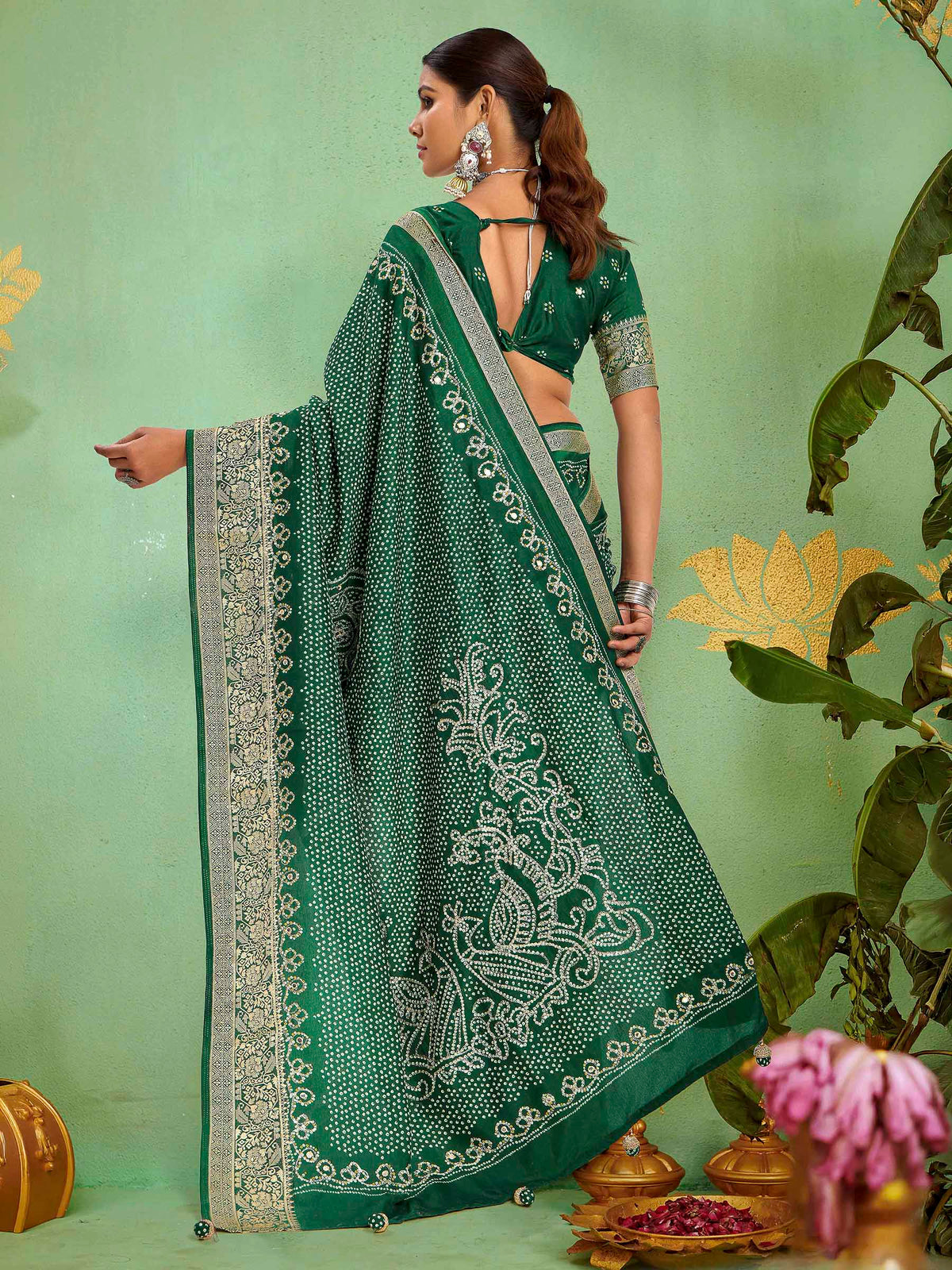 Green Art Silk Printed Saree