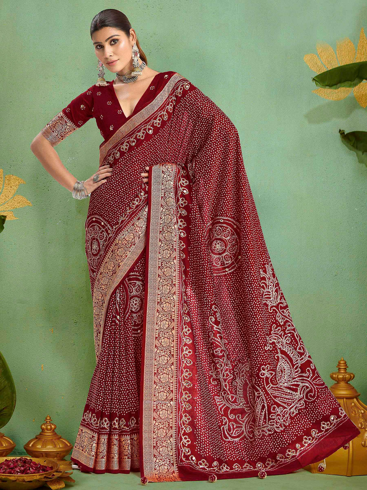 Maroon Art Silk Printed Saree
