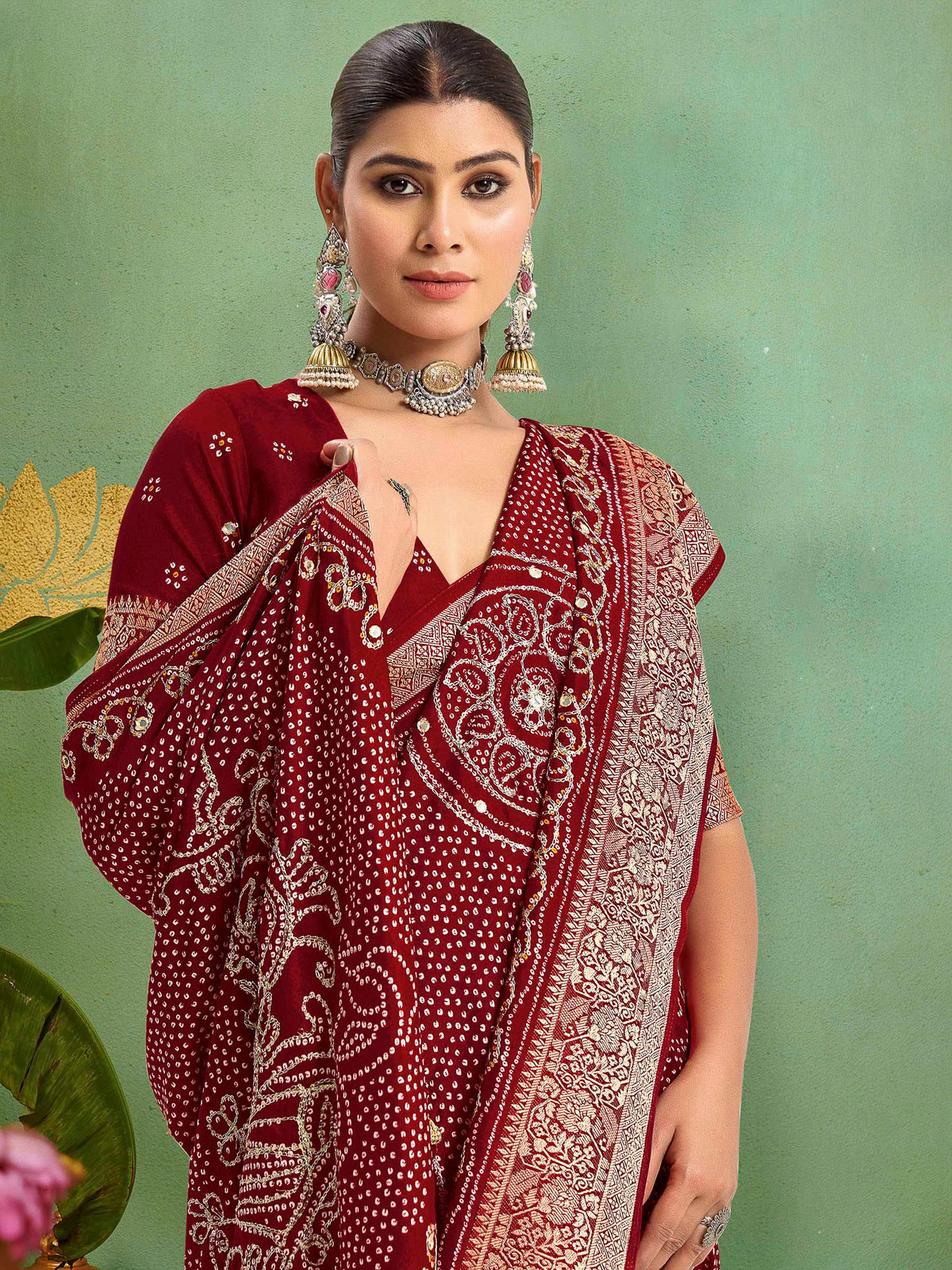 Maroon Art Silk Printed Saree
