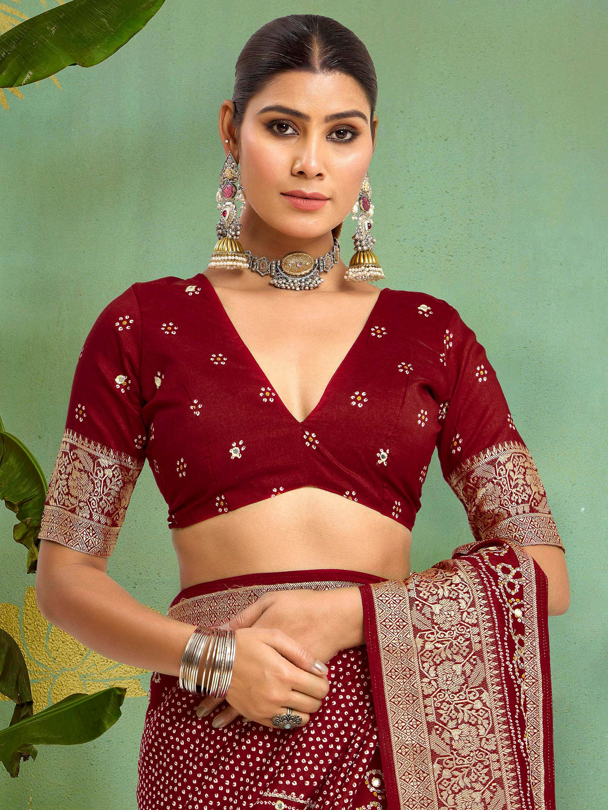 Maroon Art Silk Printed Saree
