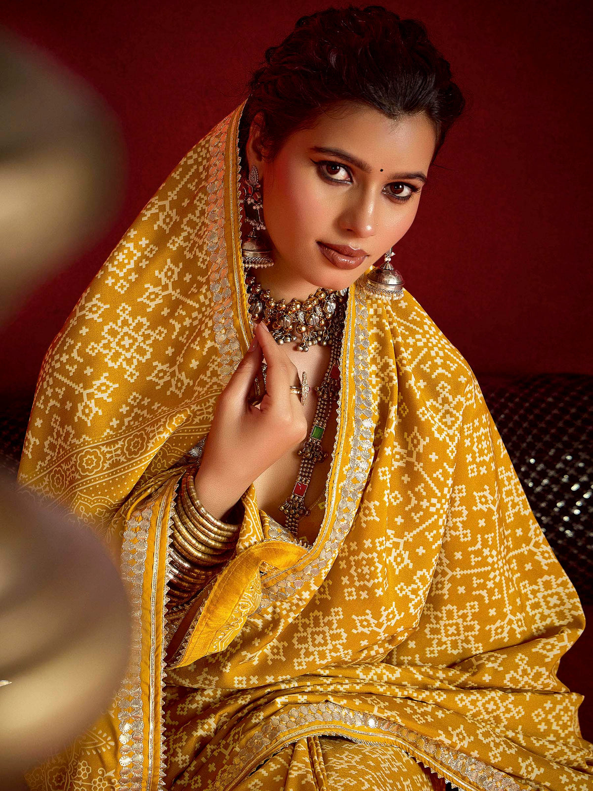 Yellow Dola Silk Printed Saree