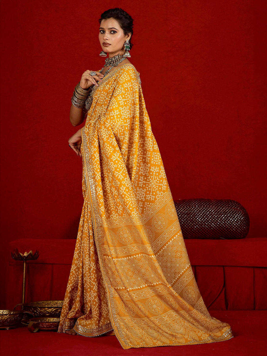 Yellow Dola Silk Printed Saree