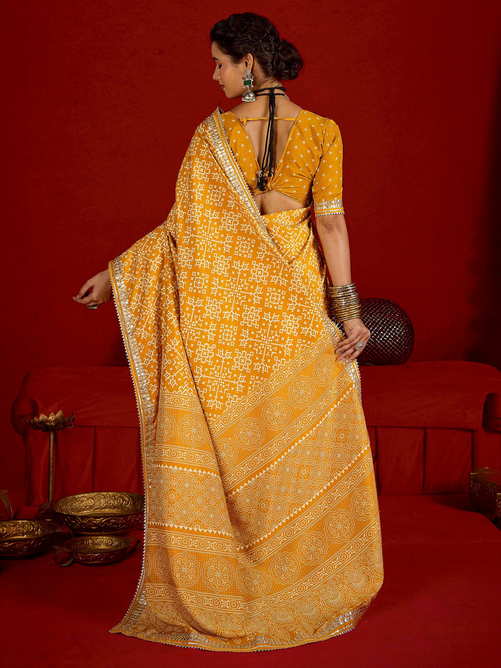 Yellow Dola Silk Printed Saree