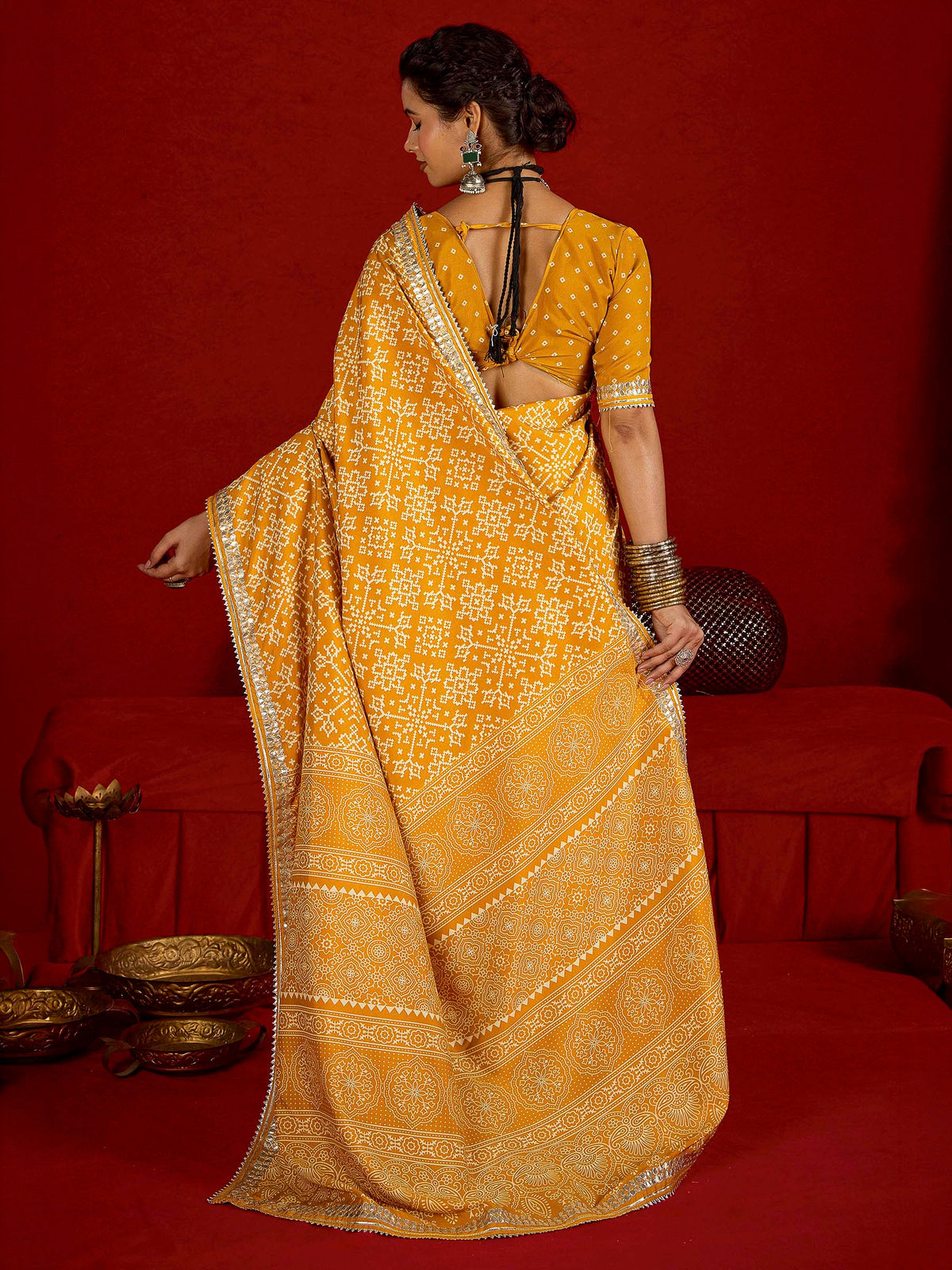 Yellow Dola Silk Printed Saree