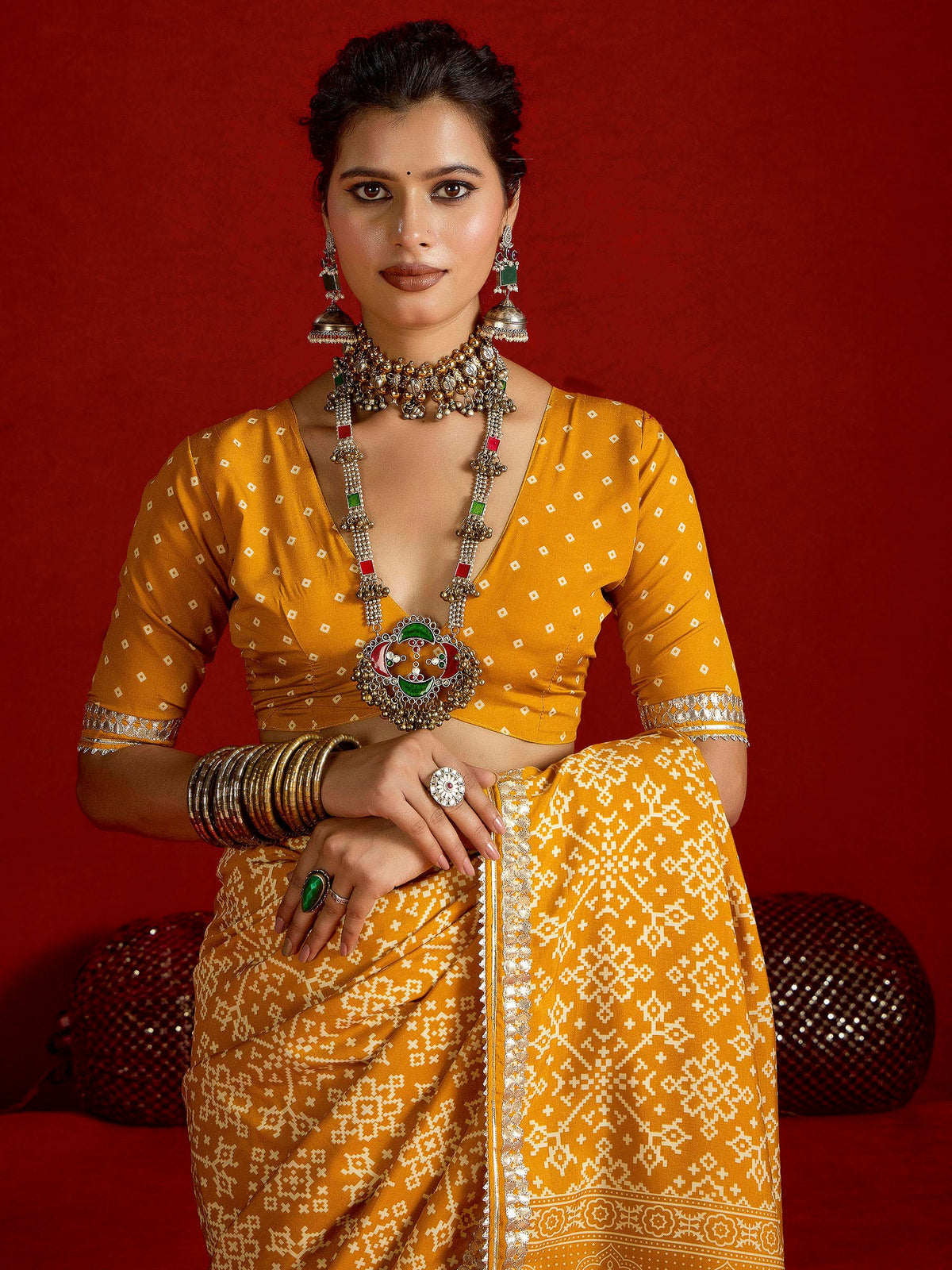Yellow Dola Silk Printed Saree