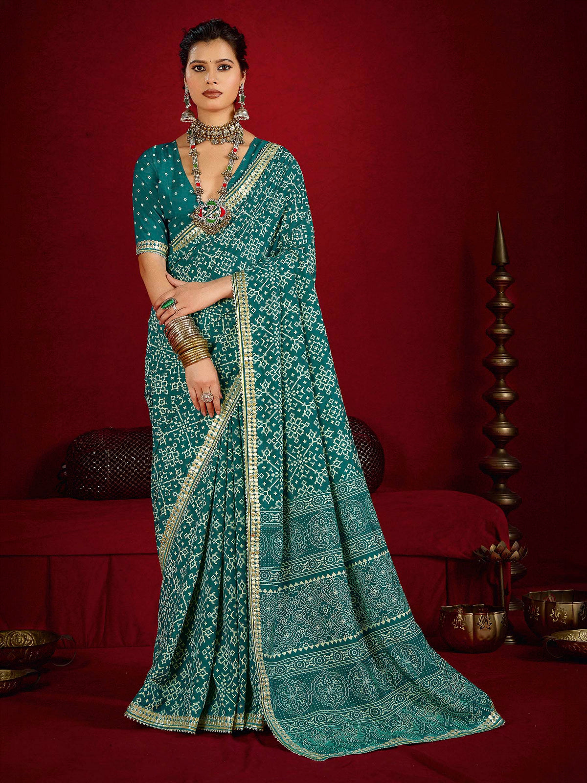 Firozee Dola Silk Printed Saree