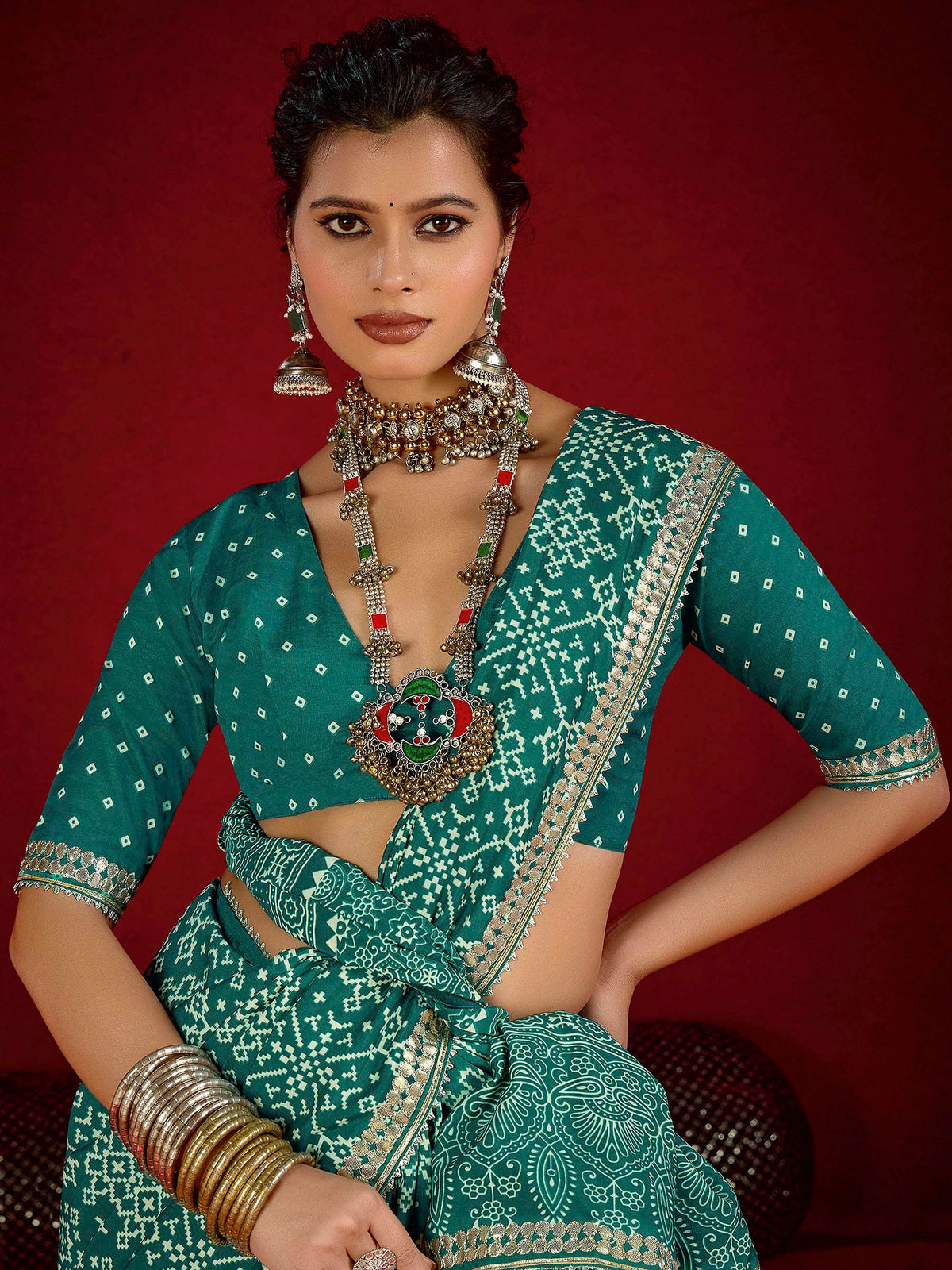 Firozee Dola Silk Printed Saree