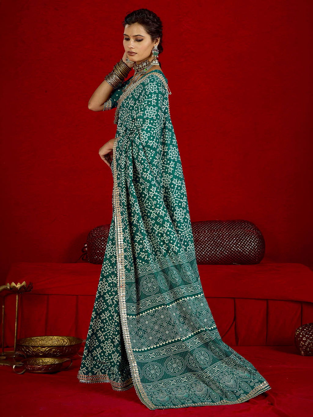 Firozee Dola Silk Printed Saree
