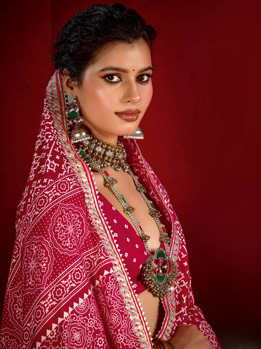 Red Dola Silk Printed Saree