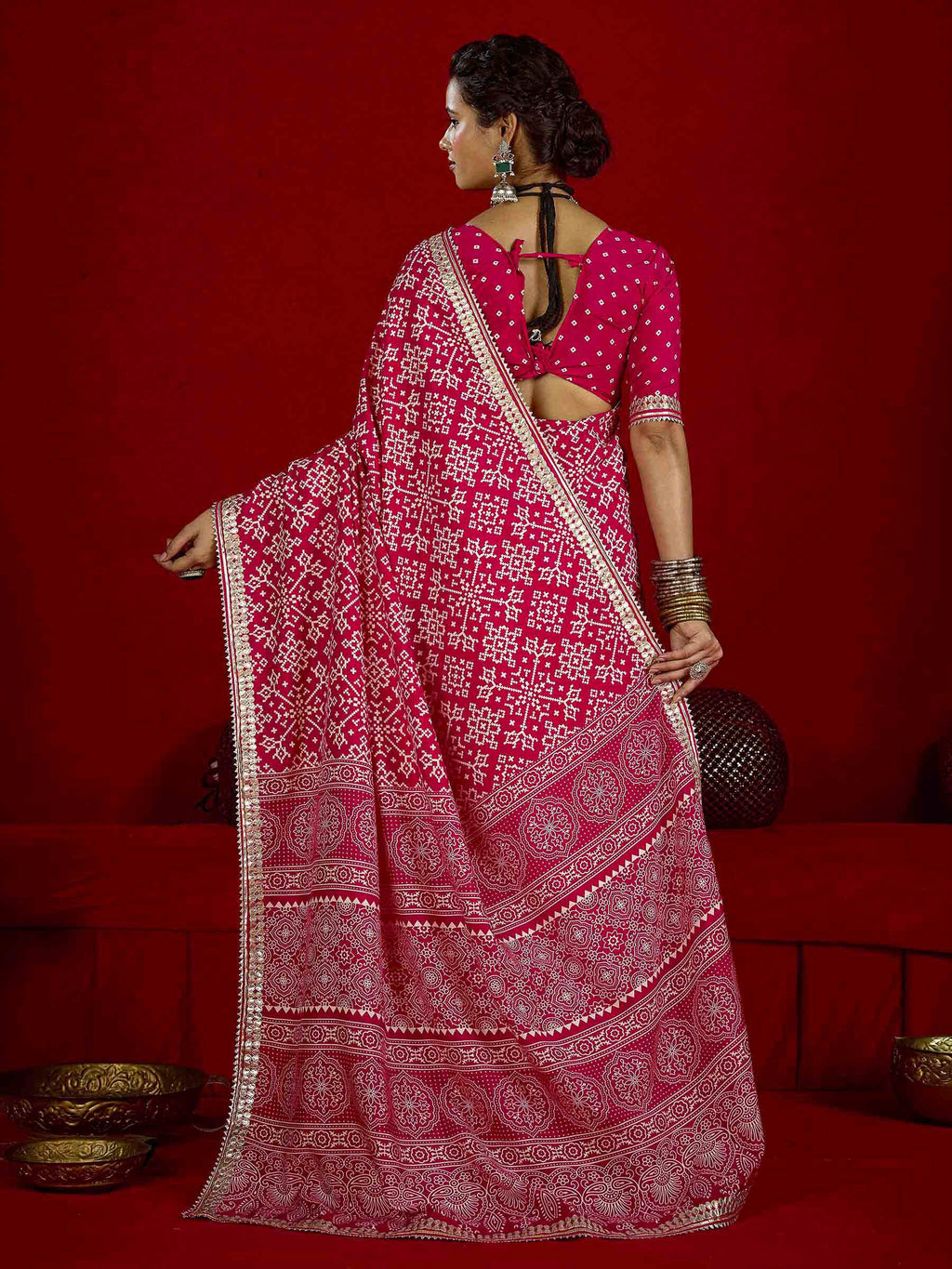Red Dola Silk Printed Saree