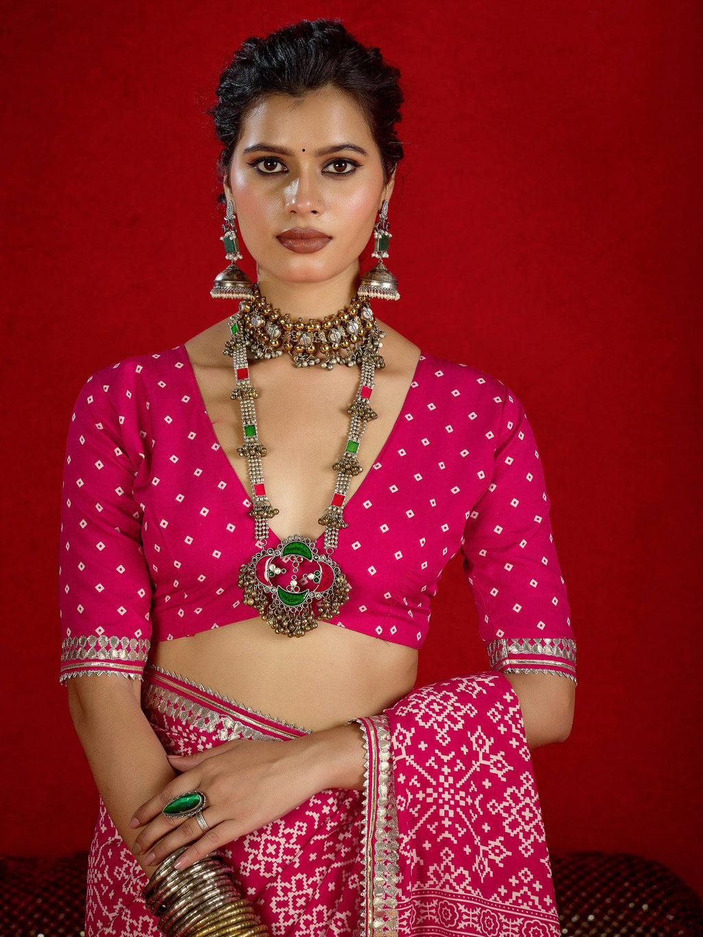 Red Dola Silk Printed Saree