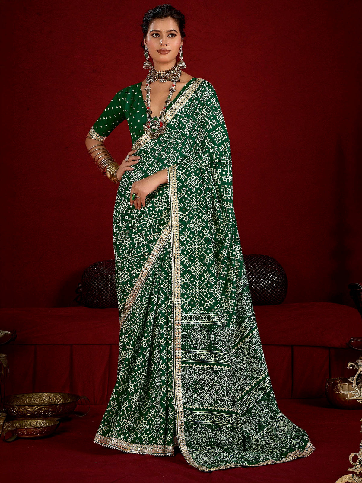Green Dola Silk Printed Saree