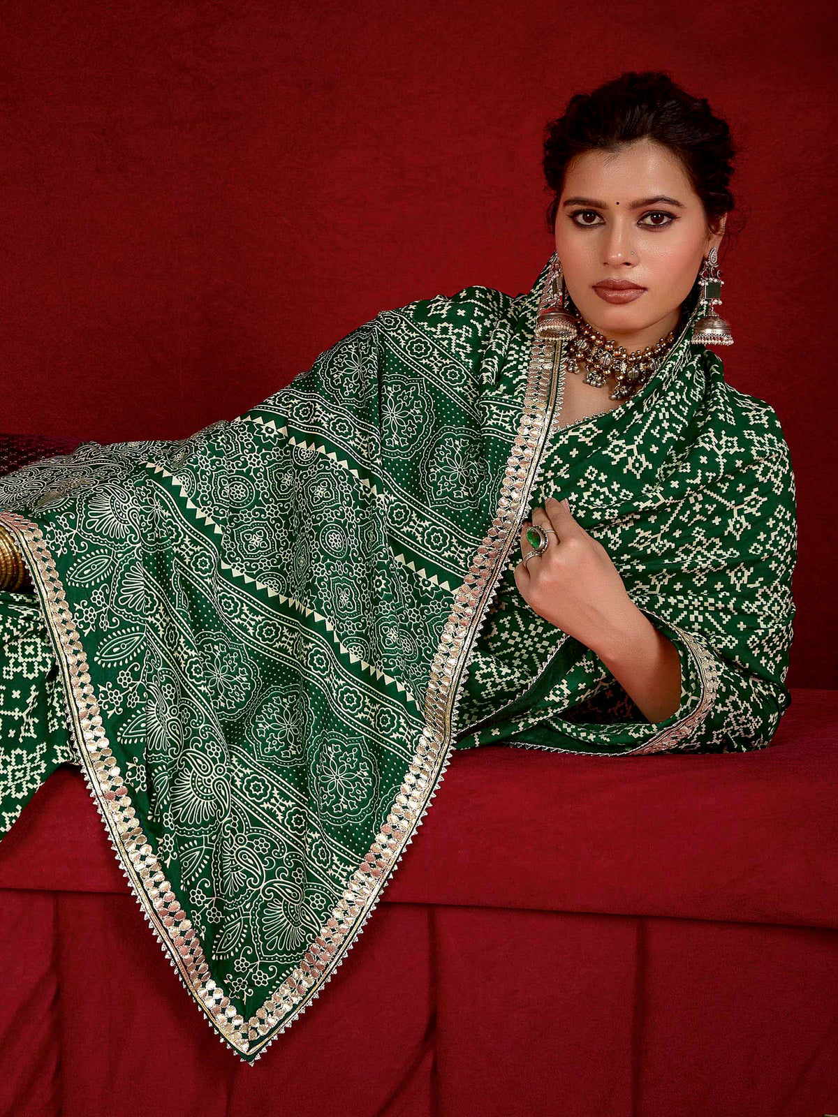 Green Dola Silk Printed Saree