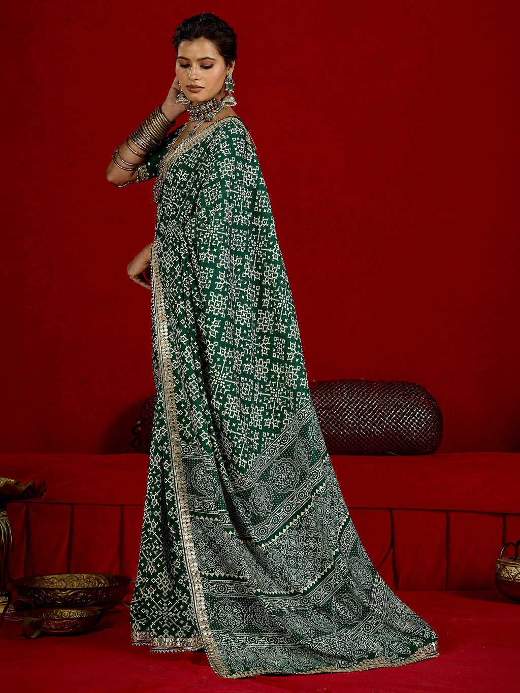 Green Dola Silk Printed Saree