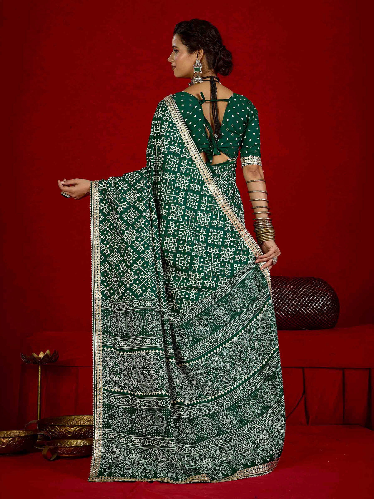 Green Dola Silk Printed Saree