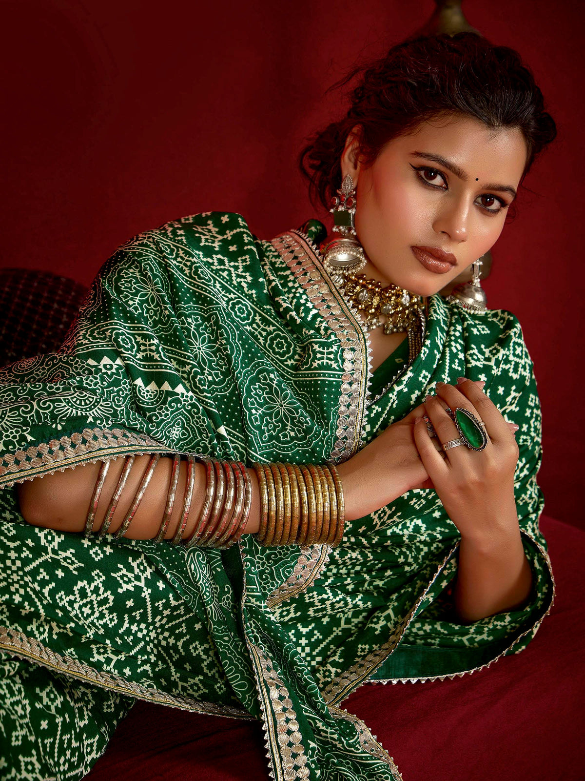 Green Dola Silk Printed Saree