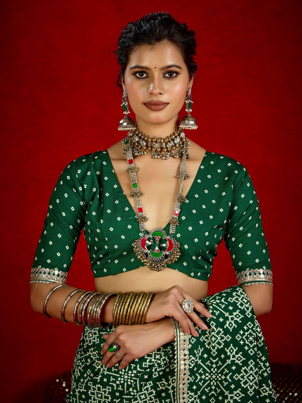 Green Dola Silk Printed Saree