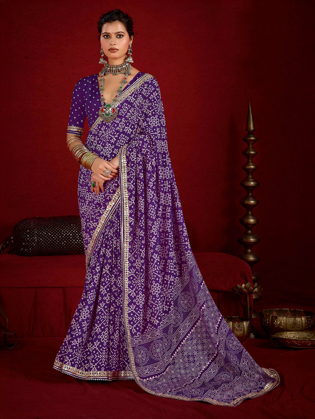 Purple Dola Silk Printed Saree