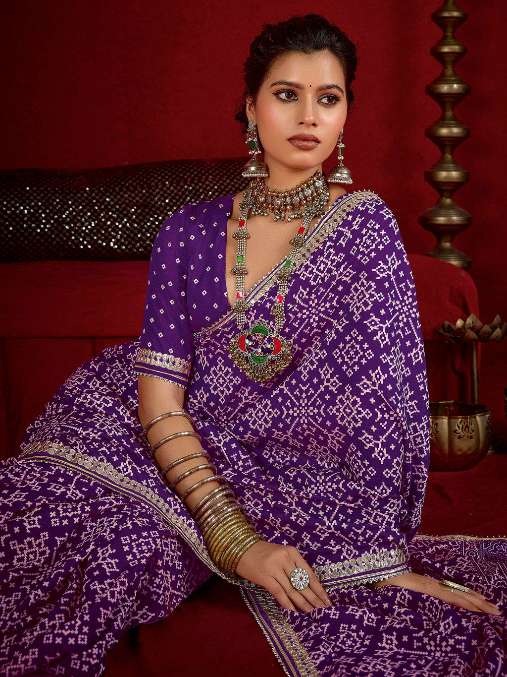 Purple Dola Silk Printed Saree