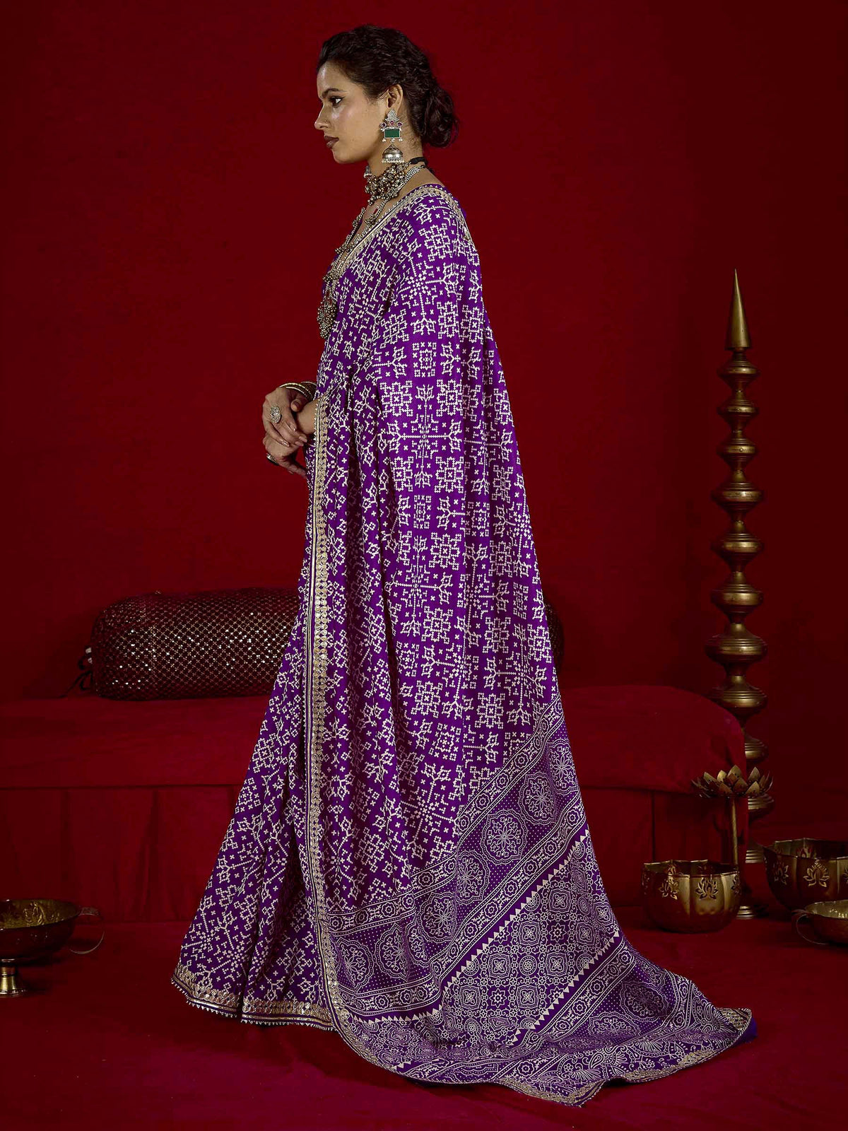Purple Dola Silk Printed Saree