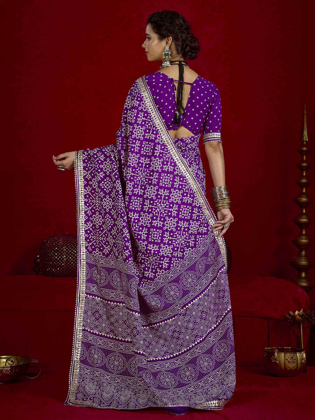 Purple Dola Silk Printed Saree