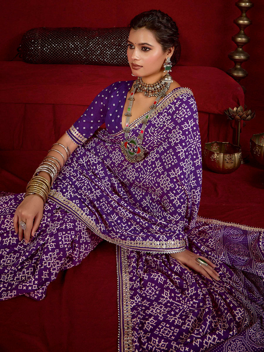 Purple Dola Silk Printed Saree