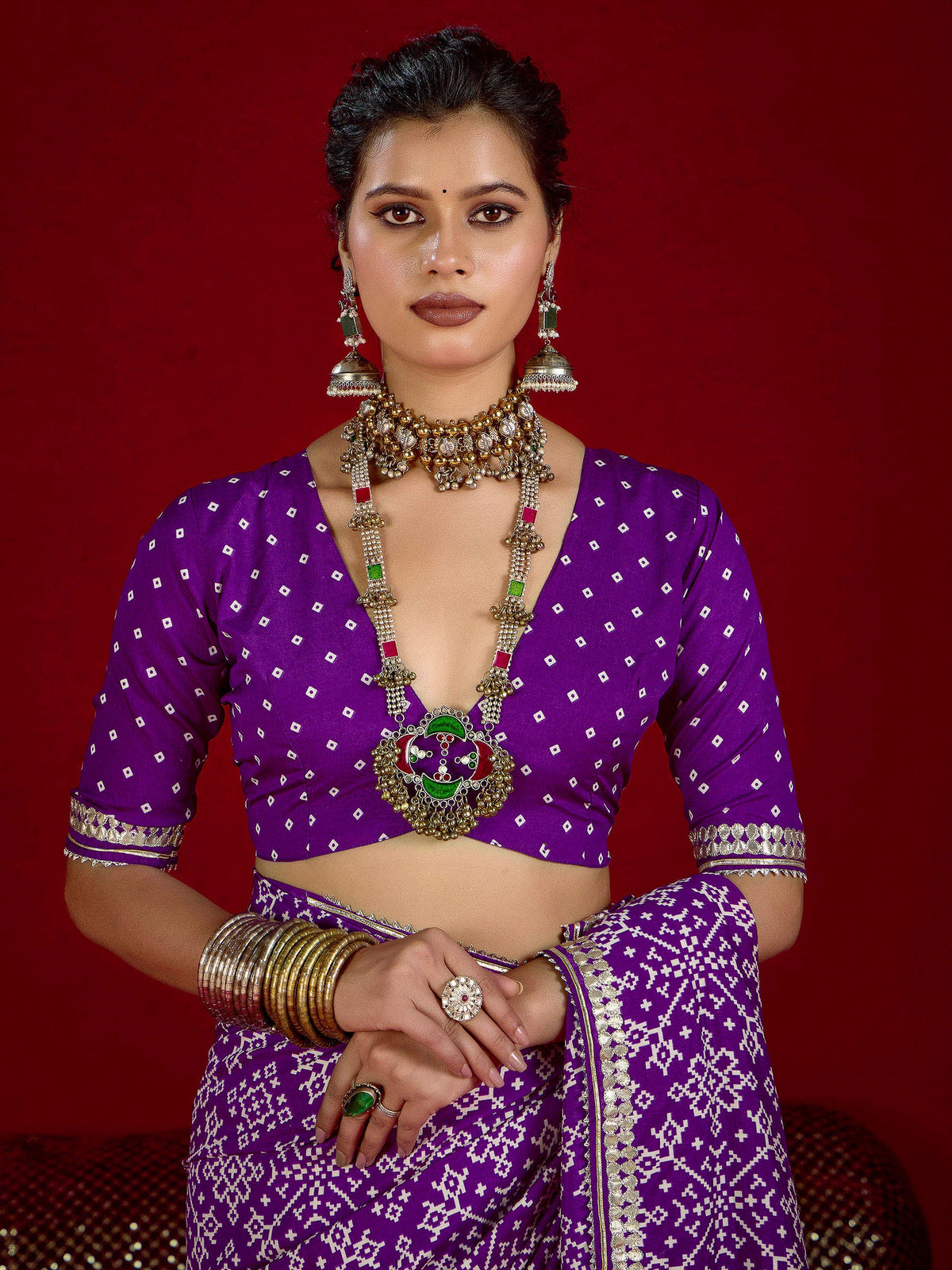 Purple Dola Silk Printed Saree