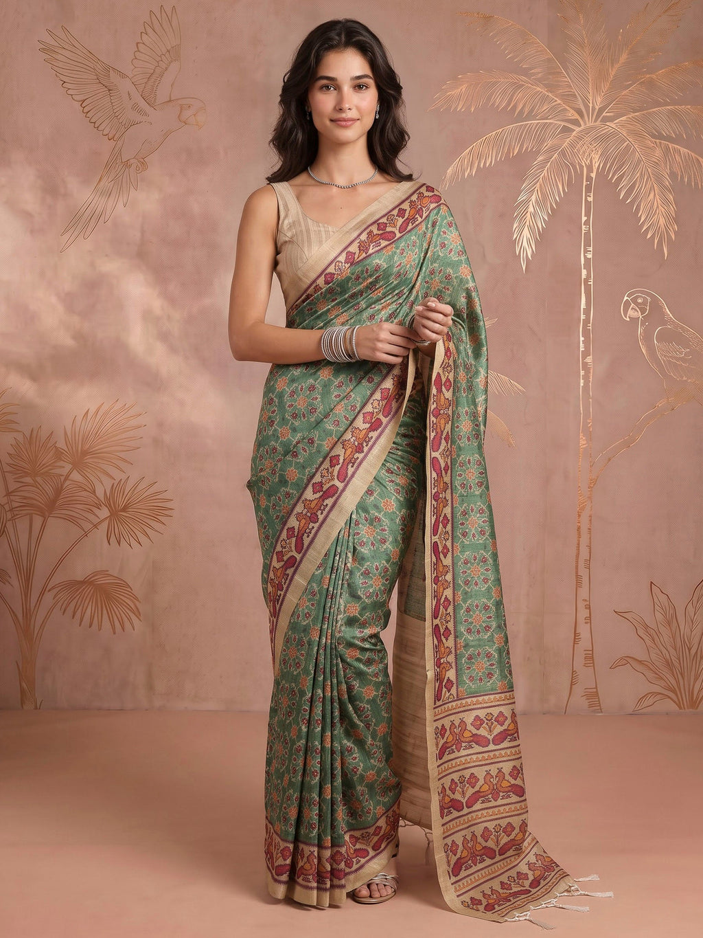 Green Art Silk Printed Sarees