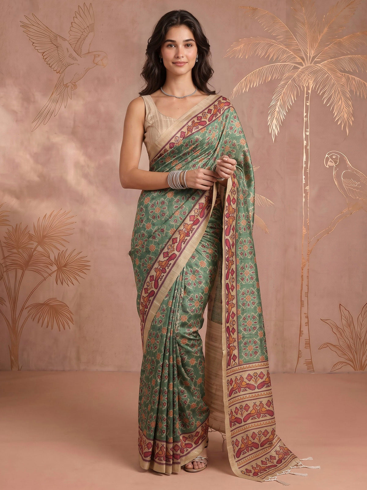 Green Art Silk Printed Sarees
