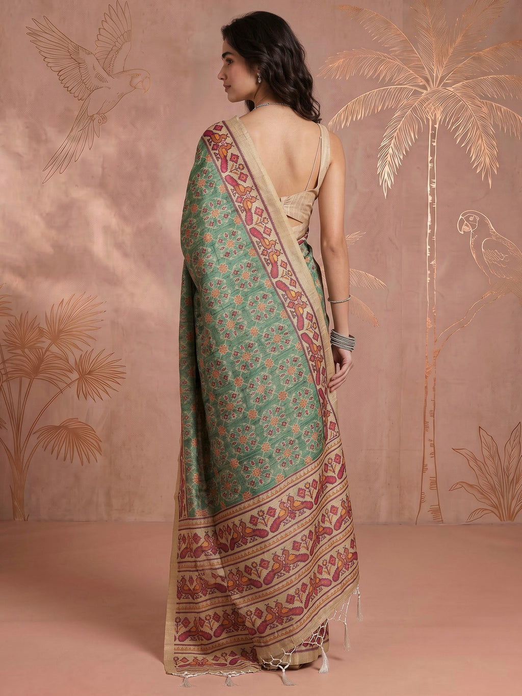 Green Art Silk Printed Sarees
