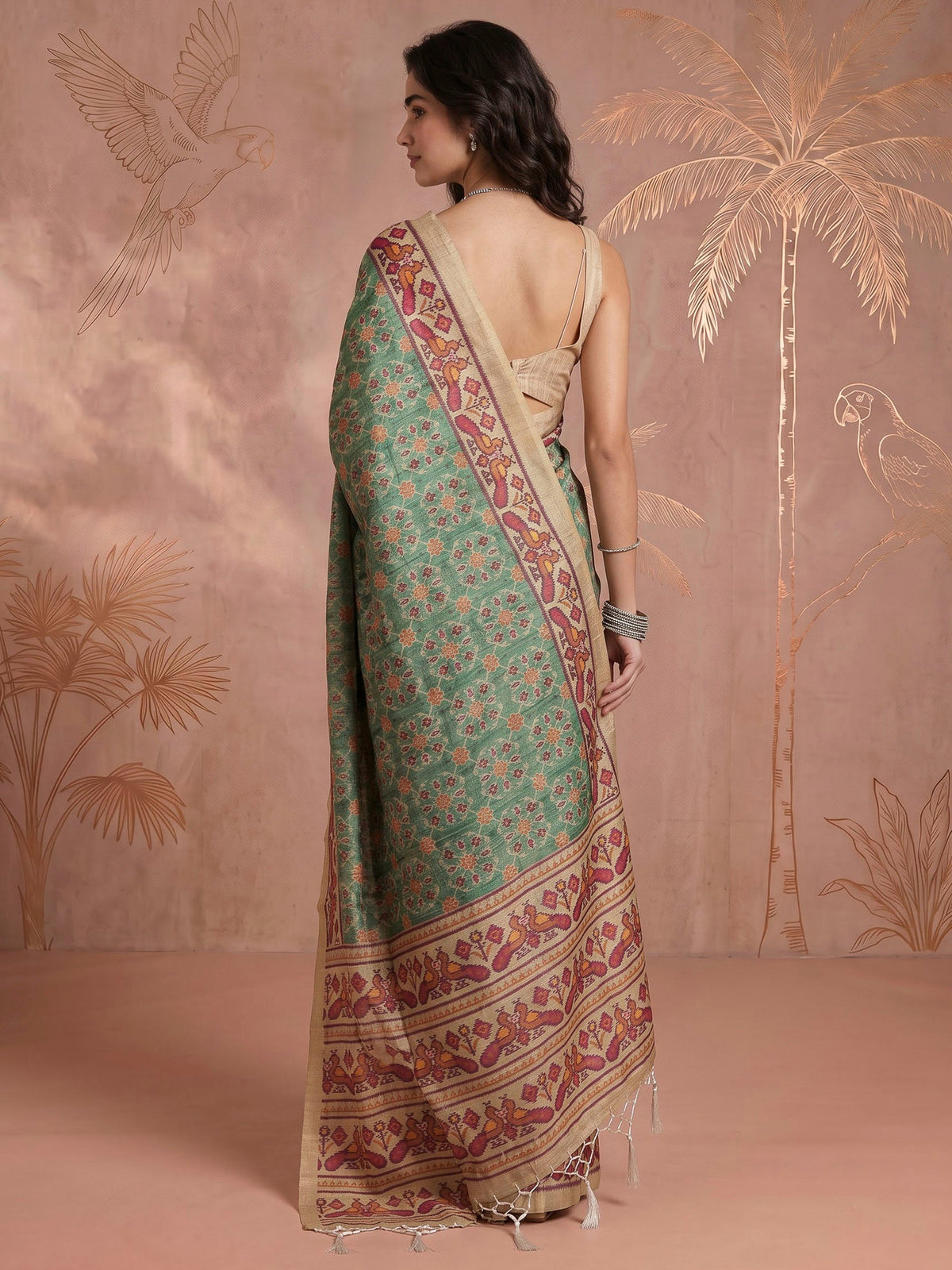 Green Art Silk Printed Sarees