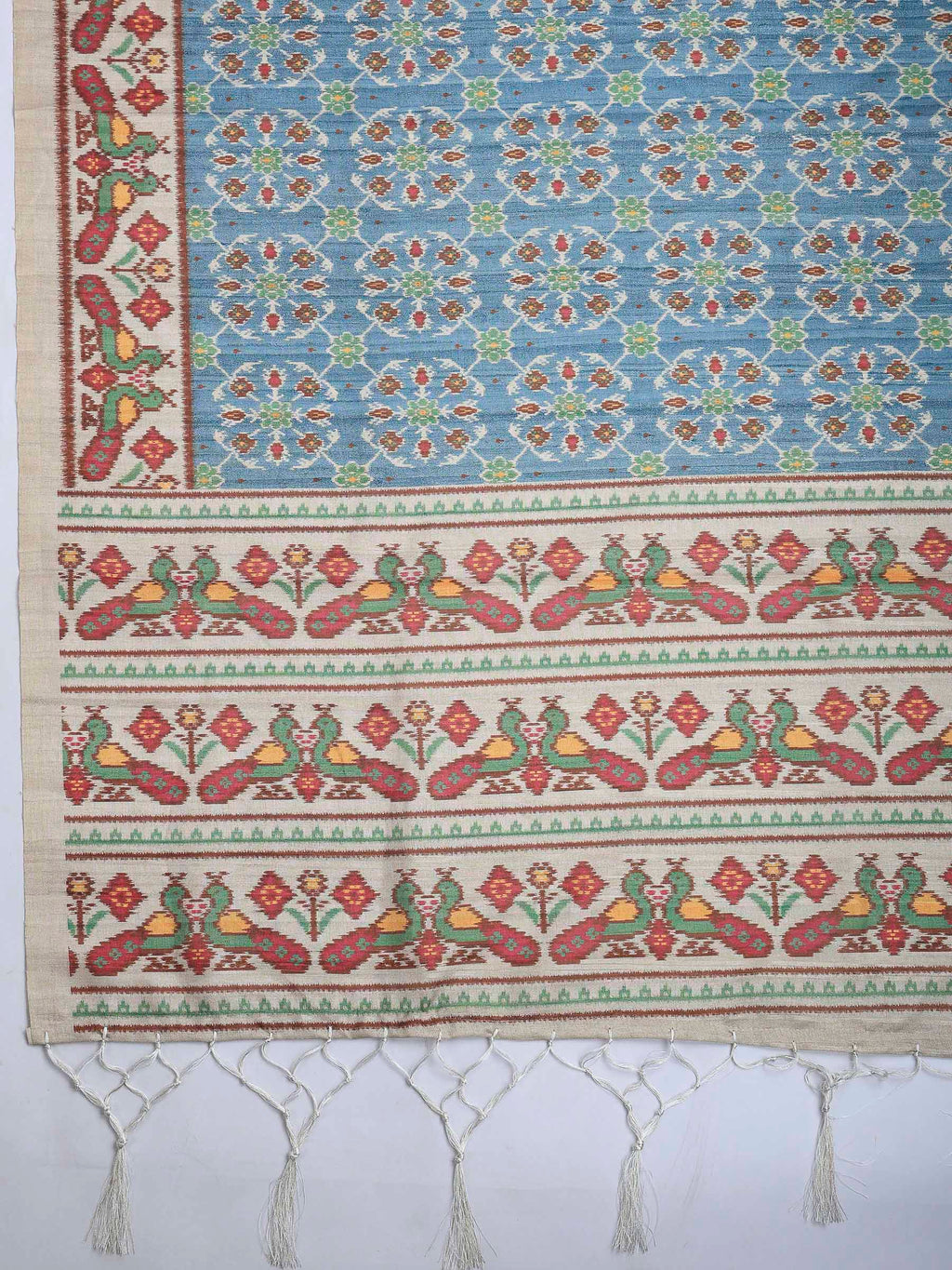 Grey Blue Art Silk Printed Sarees