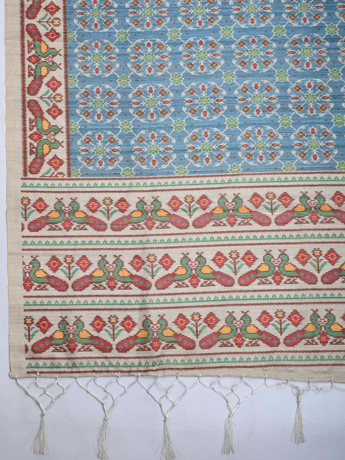 Grey Blue Art Silk Printed Sarees