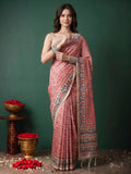 Pink Art Silk Printed Sarees