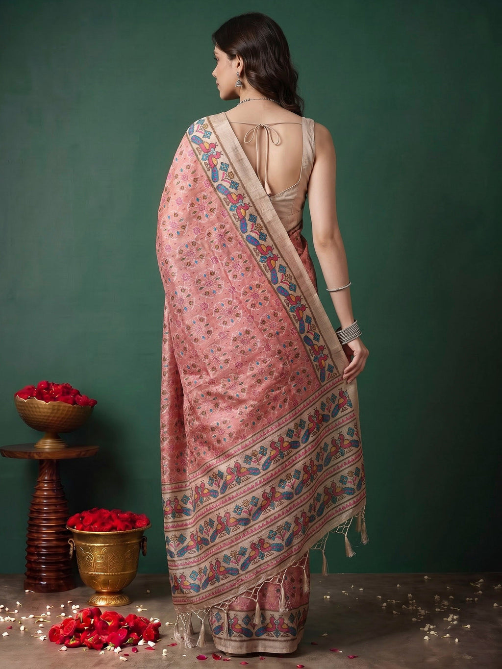 Pink Art Silk Printed Sarees