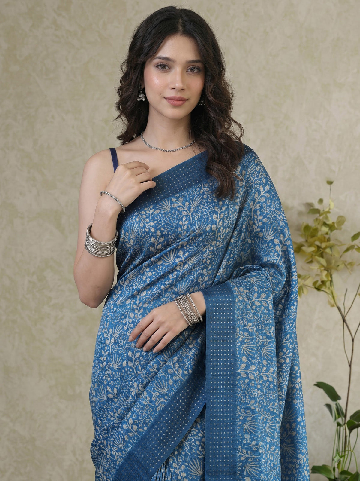 Blue Art Silk Printed Saree
